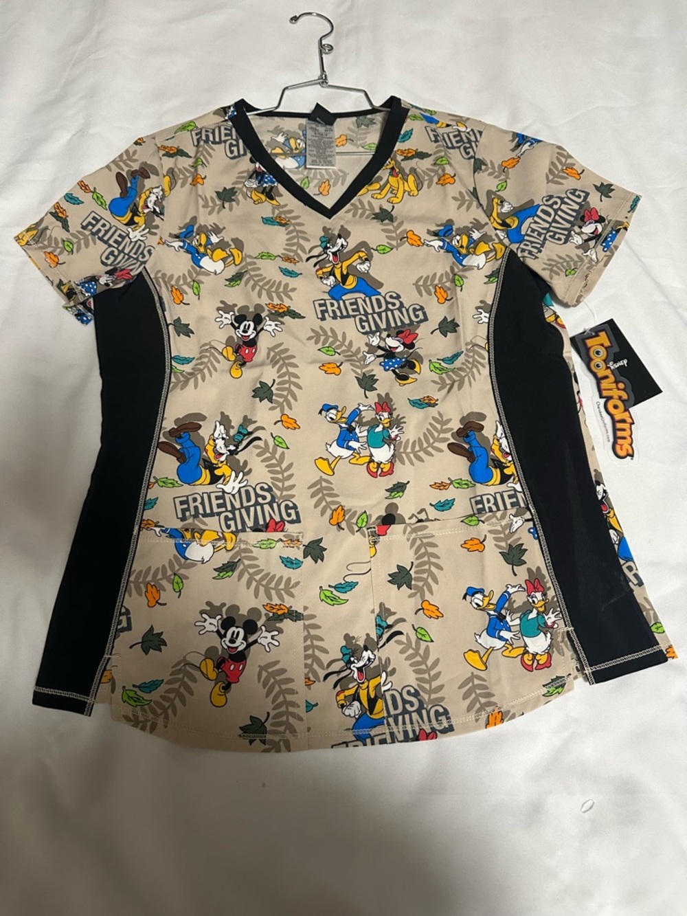 Disney Beige 'Friends Giving' Short Sleeve Tee with Black Panels